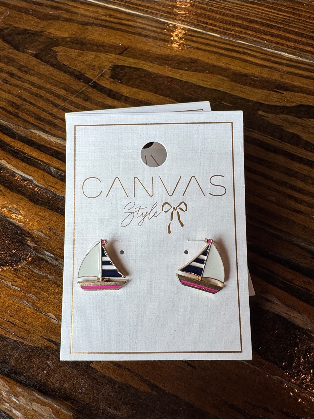 Pink & Navy Sailboat Stud Earrings for Women